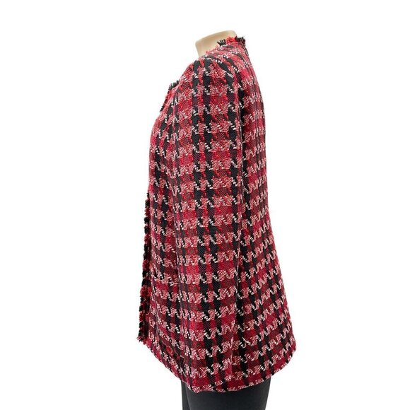 NWT Chicos Long Red Black Tweed Jacket Long Sleeve Open Front Houndstooth Size S - Picture 12 of 14